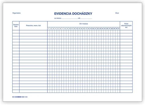 Šablóna tlačiva pre evidenciu dochádzky na praxi v programe Microsoft Word