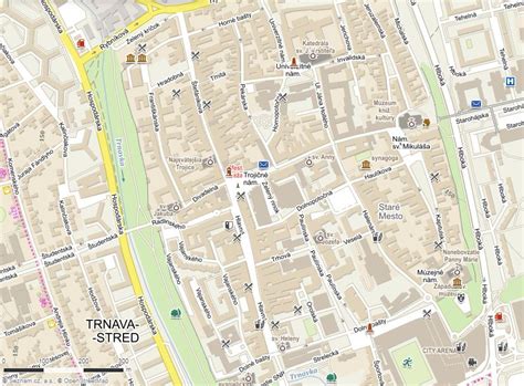 Mapa Trnavy s vyznačenou ulicou Na Hlinách