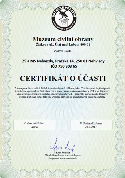 Certifikát účasti na misii na Mars