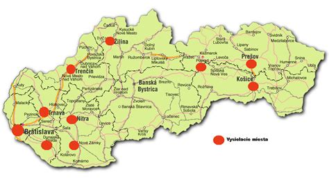 Mapa Slovenska s vyznačenými regiónmi s nedostatkom učiteľov cudzích jazykov