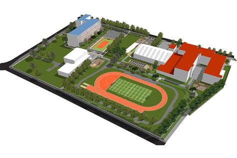 Školský areál s telocvičňami a športoviskami