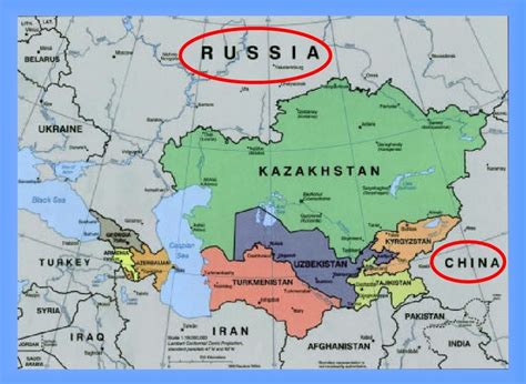 Mapa sveta s vyznačenými regiónmi Strednej Ázie