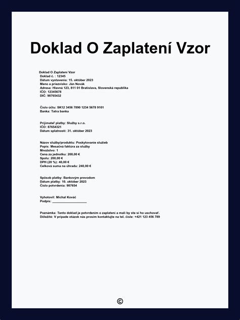 Ilustrácia dokladu o platbe