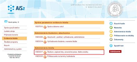 Študent vyberá predmety v systéme AiS2