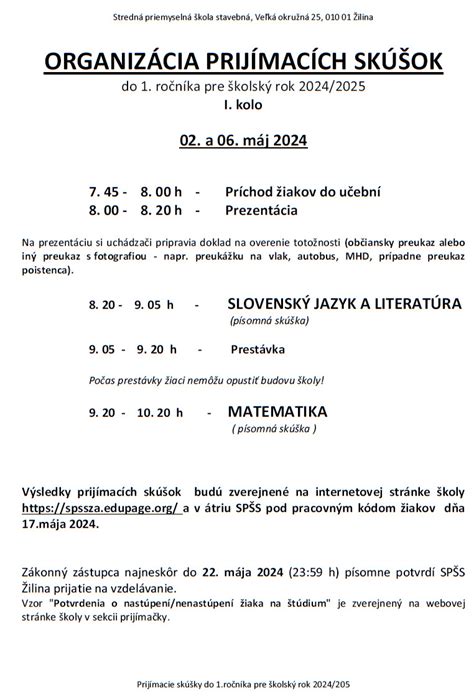 Infografika s prehľadom prijímacích skúšok