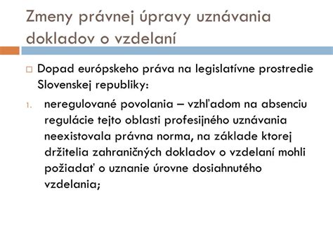 Schéma procesu uznávania dokladov o vzdelaní