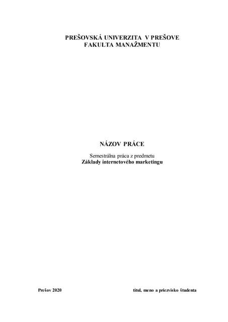 Šablóna úvodnej strany seminárnej práce