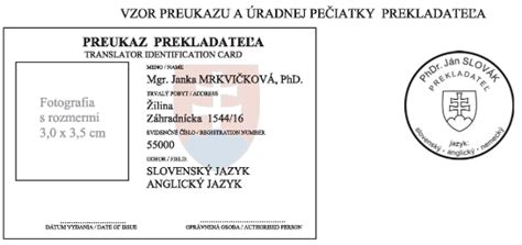 Ukážka pečiatky úradného prekladateľa