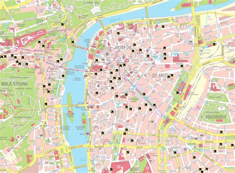 Mapa Prahy s vyznačenými miestami historických udalostí