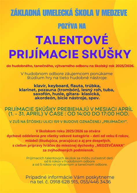 Infografika s informáciami o prijímacích skúškach na umelecké školy