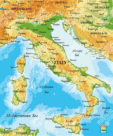 Mapa Talianska s vyznačenými univerzitnými mestami