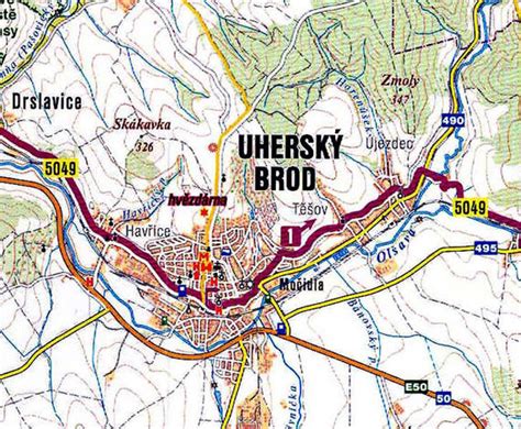 Mapa Moravy s vyznačením Nivnice a Uherského Brodu