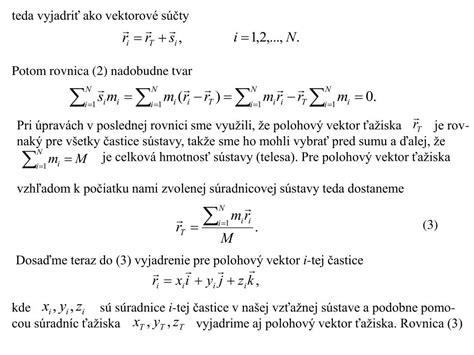 Schéma výpočtu ťažiska sústavy hmotných bodov