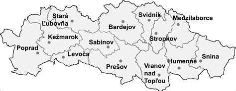 Mapa Prešovského kraja s vyznačenými poľnohospodárskymi a veterinárnymi školami