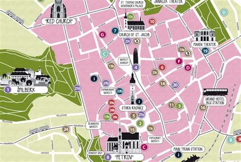 Mapa Brna s vyznačením areálu Filozofickej fakulty Masarykovej univerzity