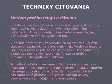 Ilustrácia techniky citovania prvého údaja a dátumu