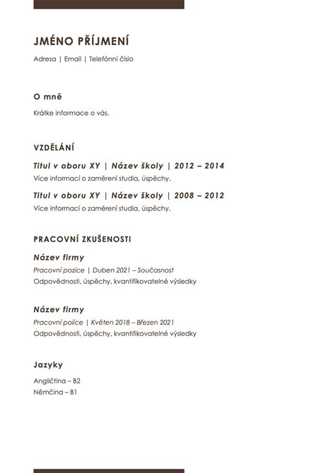 Štruktúra životopisu s oddielom vzdelania