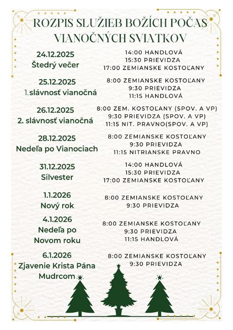 Rozpis sviatkov a spovedí