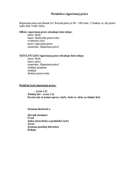 štruktúra rigoróznej práce