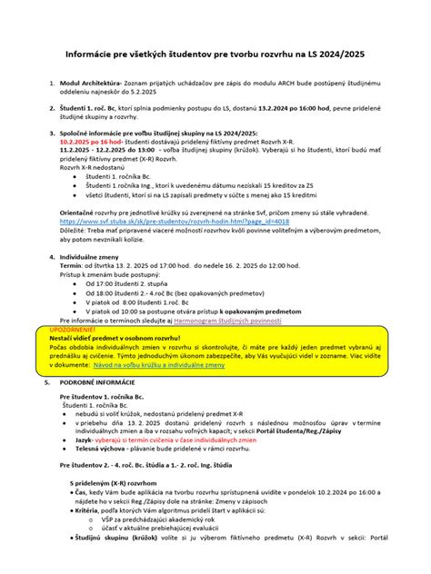 Štruktúra rozvrhu na univerzite