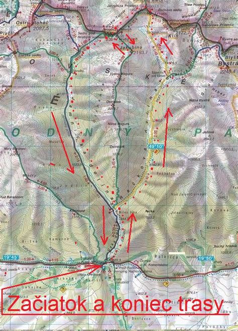 Mapa Račkovej doliny s vyznačenými chatami