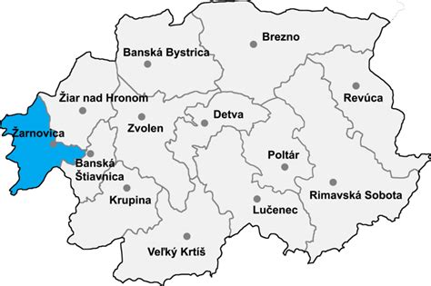 Mapa okresov Žiar nad Hronom, Banská Štiavnica a Žarnovica