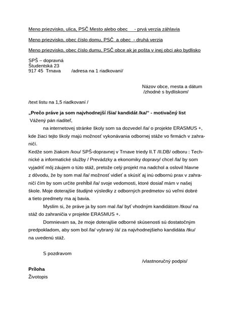 Ilustrácia štruktúry motivačného listu