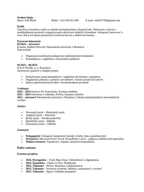 Osobné údaje v životopise