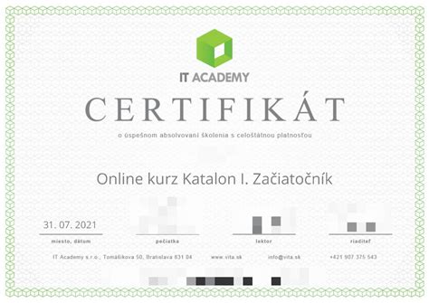Certifikát o absolvovaní online kurzu