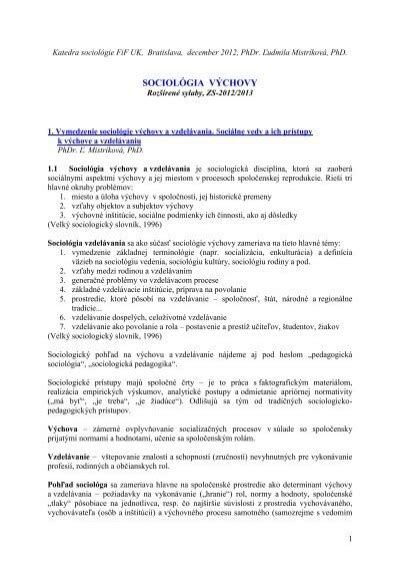 sociológia výchovy a vzdelávania