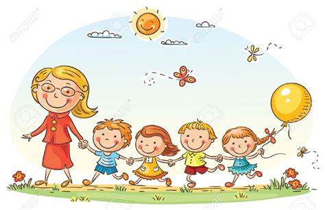 Ilustrácia učiteľky s deťmi v materskej škole